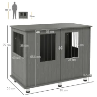 PawHut Dog Crate Table for Medium and Large Dogs with Magnetic Door for Indoor Use, 95 x 55 x 75 cm, Grey(m-3)