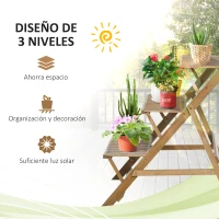Outsunny Estantería para Plantas de Madera Soporte de Macetas con 3 Estantes Plegables en Forma Escalera para Decoración Interiores y Exteriores 101x83x88 cm Marrón(m-5)