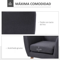 HOMCOM Butaca para Dormitorio con Reposabrazos y Patas de Madera Sofá Individual Carga 125 kg para Oficina Gris Oscuro(m-5)