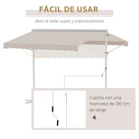 Outsunny Toldo de Pie Independiente 300x295x255 cm con Manivela Doble Cara Ángulo Ajustable Portátil Protección Solar para Jardín Terraza Patio Beige(m-5)