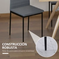 HOMCOM Pack de 4 Sillas de Cocina Modernas Tapizadas en Lino y Patas de Metal para Salón Carga 120 kg 41x50x97 cm Gris(m-4)