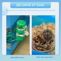 PawHut Cage pour Hamster Souris Petit Animaux Rongeur avec Tunnel Mangeoire Roue Jouet 47 x 30 x 59 cm Bleu(m-5)