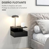 HOMCOM Juego de 2 Mesitas de Noche Flotantes Mesitas de Noche Colgantes con 1 Cajón y Estante Abierto para Dormitorio 35x32x22,5 cm Negro(m-4)