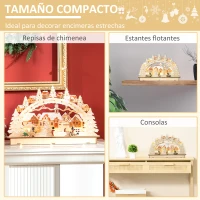 HOMCOM Escena Navideña con 12 Luces Pueblo Navideño Iluminado Decoración de Navidad de Sobremesa 45x7x28 cm Natural(m-6)