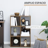 HOMCOM Estantería para Libros Librería de Madera de 3 Niveles con 6 Compartimentos de Almacenaje para Baño Oficina Estudio Salón Antivuelco 60x30x93 cm Marrón Rústico(m-4)