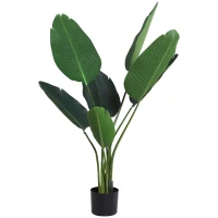 Outsunny Planta de Decoración Artificial de Palma Árbol Realista con Maceta 7 Hojas para Interior Ø15x120 cm Verde(m-11)