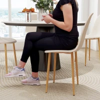 HOMCOM Modern Dining Chairs Set of 4, Kitchen Chairs with Backrest and Steel Legs for Dining Room, Living Room, Khaki(m-9)