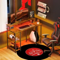 HOMCOM LED Computer Desk, with Power Outlets and Shelves - Rustic Brown(m-2)