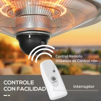 Outsunny Calefactor Exterior de Techo 1010/2210W Estufa de Infrarrojos con Mando a Distancia Ø58,5x33 cm Plata(m-6)