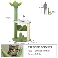 PawHut Árbol Rascador para Gatos con Forma de Cactus con Hamaca Plataforma Postes de Sisal y Bola 45x45x90 cm Verde(m-3)