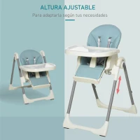 HOMCOM Trona para Bebé Evolutiva Ajustable y Plegable con Doble Bandeja Trona Portátil de +6 Meses Reclinable con 2 Ruedas y Frenos 55x80x104 cm Azul(m-8)