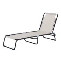 Outsunny Sonnenliege klappbar Gartenliege, Liegestuhl mit 4-Fach verstellbare Rückenlehne, wetterfeste Campingliege bis 120 kg belastbar, für Garten Strand Pool, Cremeweiß(m-17)