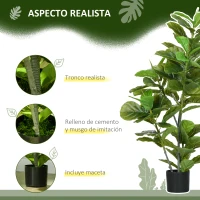 HOMCOM Conjunto de 2 Plantas Artificiales Decorativas 110x15 cm Árboles Artificiales de Ficus con 90 Hojas y Macetas Verde(m-4)