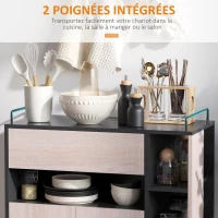 HOMCOM Chariot de service desserte de cuisine à roulettes multi-rangements placard double portes + 3 étagères + niche + tiroir panneaux particules noir chêne(m-6)