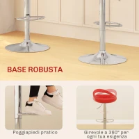 HOMCOM Set 2 Sgabelli da Bar Girevoli con Poggiapiedi, Altezza Regolabile Base in Acciaio Seduta in ABS, Rosso(m-5)