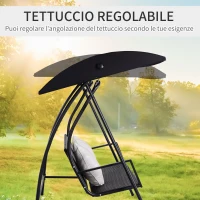Outsunny Dondolo Polyrattan da Giardino a 3 posti, 2 Cuscini e Baldacchino Ferro Verniciato a Polvere Tetto Idrorepellente Cuscini Sfoderabili 198x124x179cm 360kg(m-5)