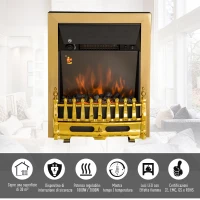 HOMCOM Camino Elettrico da Incasso o da Terra Potenza 1000W / 2000W in Plastica e Metallo 48.2 × 18.5 × 59.2cm Oro(m-7)