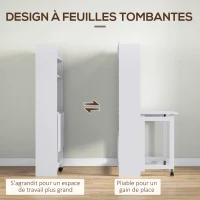 HOMCOM Bureau informatique avec étagères de rangement plateau rabattable 2 roulettes pour chambre salon 80 x 69 x 155 cm blanc(m-4)