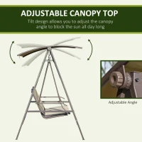 Outsunny 2 Seater Garden Swing Seat Swing Chair, Outdoor Canopy Swing Bench with Adjustable Shade, Metal Frame and Texteline Seat, Brown(m-4)