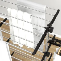 HOMCOM Four-Shelf Collapsing Clothes Horse, With Side Arms and Wheels - Black(m-8)