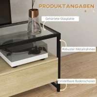 HOMCOM TV-Bank im Industriedesign, 3 Schränke, 3 offene Regale, Glasplatte, Natur + Schwarz(m-6)