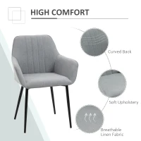 HOMCOM Dining Chairs Set of 4, Upholstered Linen Fabric Kitchen Chairs with Metal Legs for Living Room Dining Room, Light Grey(m-5)