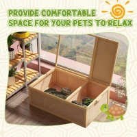 PawHut 94 cm Wooden Tortoise House Turtle Habitat Small Reptile Cage Enclosure with Two Room Yellow(m-4)