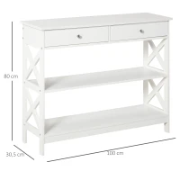 HOMCOM Mesa Consola de Entrada Recibidor con 2 Cajones y 2 Estantes Inferiores Mueble Moderno Base Elevada Antivuelco 100x30,5x80 cm Blanco(m-3)