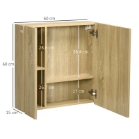 kleankin Mobile da bagno con Specchio e 4 Ripiani interni, in truciolato, 60x15x60cm, color Legno(m-3)