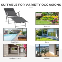 Outsunny Steel Fabric Sun Lounger Outdoor Folding Chaise Lounge Chair Recliner with Portable Design & 7 Adjustable Backrest Positions - Dark Grey(m-7)