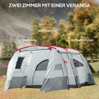 Outsunny Campingzelt, für 6-8 Personen, zwei Räume, Lampenhaken, mit Tragetasche, grau, 5,10x2,40x1,80m(m-4)