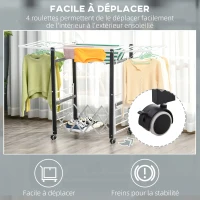 HOMCOM Séchoir à linge étendoir à vêtements pliable réglable avec 4 roulettes - grand capacité - 157,5 x 54 x 101 cm(m-6)