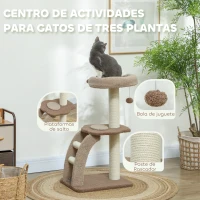 PawHut Árbol para Gatos Altura 88 cm Torre para Gatos con Nido Plataformas Bola Colgante Escalera y Poste de Sisal Café(m-4)