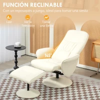 HOMCOM Sillón de Relax con Reposapiés Respaldo Reclinable hasta 145° para Salón Dormitorio Oficina 76x81x101 cm Crema(m-4)