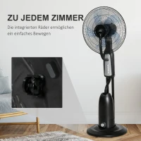HOMCOM Ventilator mit Wasserkühlung, Standventilator mit Verstellbar Sprühnebel, 3 Geschwindigkeiten, 2,8 L Wassertank, 70° oszillierend, 90 W Wasserventilator mit Rollen, 120 cm(m-7)