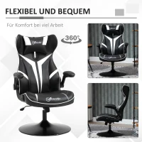 Vinsetto Gaming Stuhl ergonomischer Computerstuhl mit Wippfunktion Drehstuhl höhenverstellbar Stahl Schwarz+Weiß 67 x 70 x 106-112 cm(m-6)