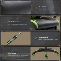 Vinsetto Silla Gaming Ergonómica Silla de Escritorio para Oficina con Altura Ajustable Respaldo Regulable de 170° Almohada Lumbar y Reposapiés Retráctil 65x70x117-125 cm Verde(m-8)