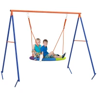 Outsunny Metal Kids Swing Set Nest Swing Seat with A-Frame Structure for Outdoor Use - Multicoloured(m-1)