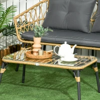 Outsunny Ensemble salon de jardin 4 pièces 7 coussins - acier et résine imitation rotin - sable et gris foncé(m-7)