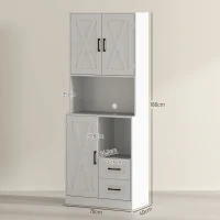 HOMCOM Armario de Cocina con Puertas Compartimentos Abiertos Cajones y Estantes Ajustables 70x40x180 cm Blanco(m-3)