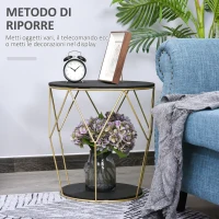 HOMCOM Tavolino da Caffè  dal Design Geometrico, Tavolino da Salotto Moderno in Metallo e MDF, Colori: Oro e Nero (Φ45x48cm)(m-4)