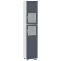 kleankin Armario Alto de Baño Mueble Columna de Baño con 2 Puertas de Vidrio Templado y Estantes Ajustables 37x35x190 cm Blanco y Gris