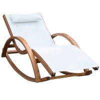 Outsunny Chaise Longue Fauteuil berçant à Bascule transat Bain de Soleil Rocking Chair en Bois Charge 120 Kg Blanc(m-1)