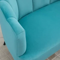 HOMCOM Divano 2 Posti in Velluto con Gambe in Metallo e Schienale a Conchiglia, 132x66x80cm, Verde(m-8)