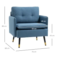 HOMCOM Butaca de Salón con Reposabrazos Asiento Acolchado y Patas de Acero Sofá Individual de Moderno 76x68x80 cm Azul Oscuro(m-3)