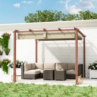 Outsunny 3 x 3 m Tuin-Pergola, Verstelbaar Terrasdak, Aluminium Frame, UPF30+ Zonbescherming, Natuurlijk Hout(m-9)