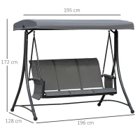 Outsunny Hollywoodschaukel mit Seitentasche, 3-Sitzer Gartenschaukel mit verstellbarem Sonnendach, Schaukelbank belast bis 300kg, für Garten, Terrasse, 196 x 128 x 172 cm, Dunkelgrau(m-3)
