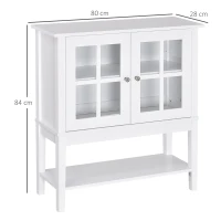 HOMCOM Buffet de cuisine Vaisselier en Vitrine Placard de  Rangement sur pied - 2 Portes en Verre, étagère - dim. 80L x 28l x 84H cm - Bois Blanc(m-3)