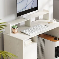HOMCOM Escritorio con Estantería Moderno Escritorio con Compartimentos Abiertos Soporte para Monitor 108x50x94 cm Crema(m-9)