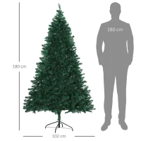 HOMCOM Árbol de Navidad 180cm Artificial Árbol de Pino Decoración Navideña con Soporte Metálico 1000 Ramas Verde PVC(m-3)
